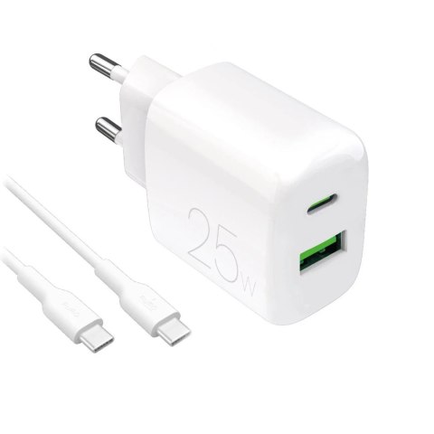 Puro Ładowarka sieciowa Puro PROLITE 25W USB-A/USB-C + kabel USB-C 1.2m - biała