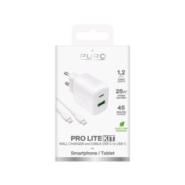 Puro Ładowarka sieciowa Puro PROLITE 25W USB-A/USB-C + kabel USB-C 1.2m - biała