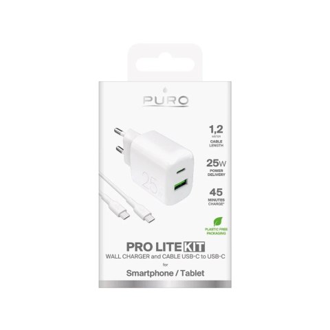 Puro Ładowarka sieciowa Puro PROLITE 25W USB-A/USB-C + kabel USB-C 1.2m - biała Puro Ładowarka sieciowa Puro PROLITE 25W USB-A/USB-C + kabel USB-C 1.2m - biała