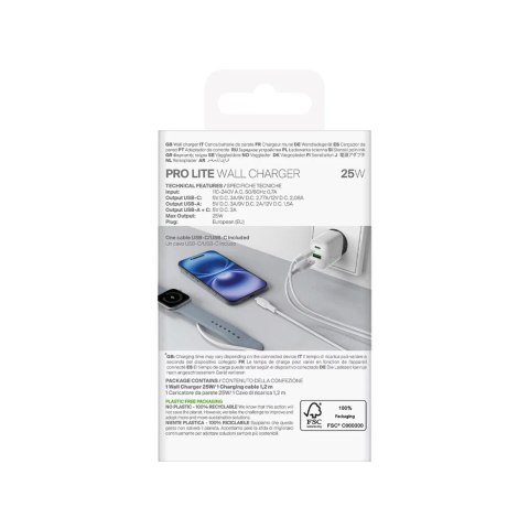 Puro Ładowarka sieciowa Puro PROLITE 25W USB-A/USB-C + kabel USB-C 1.2m - biała Puro Ładowarka sieciowa Puro PROLITE 25W USB-A/USB-C + kabel USB-C 1.2m - biała