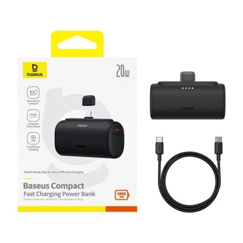 Baseus Powerbank Baseus Compact IP 5000mAh 20W Lightning + USB-C Czarny Baseus Powerbank Baseus Compact IP 5000mAh 20W Lightning + USB-C Czarny