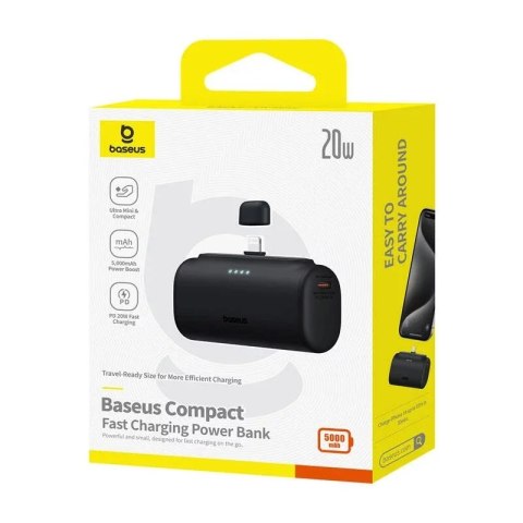 Baseus Powerbank Baseus Compact IP 5000mAh 20W Lightning + USB-C Czarny Baseus Powerbank Baseus Compact IP 5000mAh 20W Lightning + USB-C Czarny