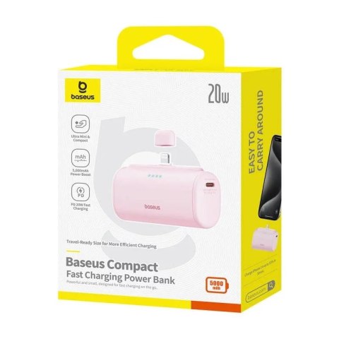 Baseus Powerbank Baseus Compact IP 5000mAh 20W Lightning + USB-C Różowy Baseus Powerbank Baseus Compact IP 5000mAh 20W Lightning + USB-C Różowy