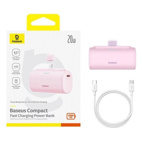 Baseus Powerbank Baseus Compact IP 5000mAh 20W Lightning + USB-C Różowy Baseus Powerbank Baseus Compact IP 5000mAh 20W Lightning + USB-C Różowy