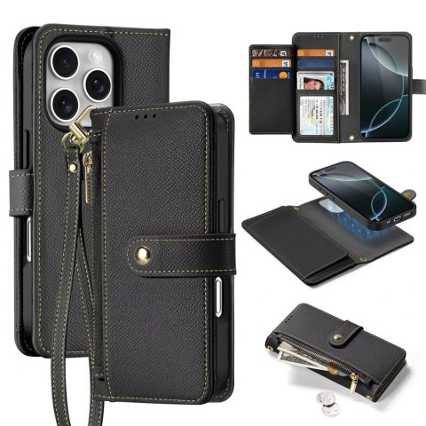 Dux Ducis Etui ochronne do iPhone 16 Pro Dux Ducis Lawa skórzane MagSafe portfel czarne Dux Ducis Etui ochronne do iPhone 16 Pro Dux Ducis Lawa skórzane MagSafe portfel czarne