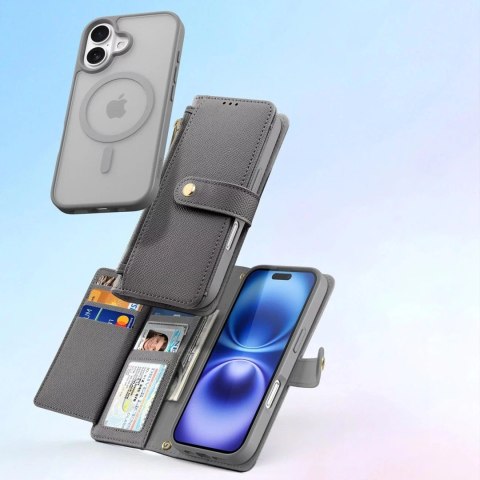 Dux Ducis Etui skórzane do iPhone 16 MagSafe Dux Ducis Lawa + portfel - szare Dux Ducis Etui skórzane do iPhone 16 MagSafe Dux Ducis Lawa + portfel - szare