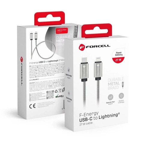 Forcell Kabel USB-C do Lightning 27W 1m Forcell Stalowy PD iPhone iPad Forcell Kabel USB-C do Lightning 27W 1m Forcell Stalowy PD iPhone iPad