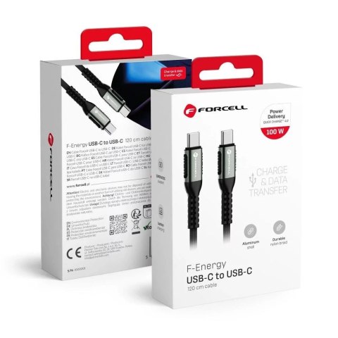 Forcell Kabel USB-C do USB-C 100W 1,2m Nylon QC 4.0 PD SUPERVOOC Forcell Kabel USB-C do USB-C 100W 1,2m Nylon QC 4.0 PD SUPERVOOC