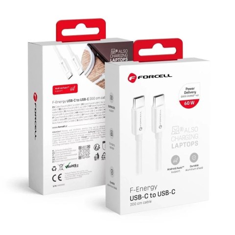 Forcell Kabel USB-C do USB-C 60W 2m Forcell C338 QC 4.0 PD do smartfonów i laptopów Forcell Kabel USB-C do USB-C 60W 2m Forcell C338 QC 4.0 PD do smartfonów i laptopów