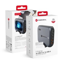 Forcell Ładowarka biurkowa Forcell GaN III 200W 3xUSB-C 2xUSB-A PD QC SFC