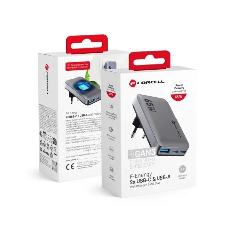 Forcell Ładowarka sieciowa Forcell GaN III 65W 2xUSB-C + USB-A PD QC SFC