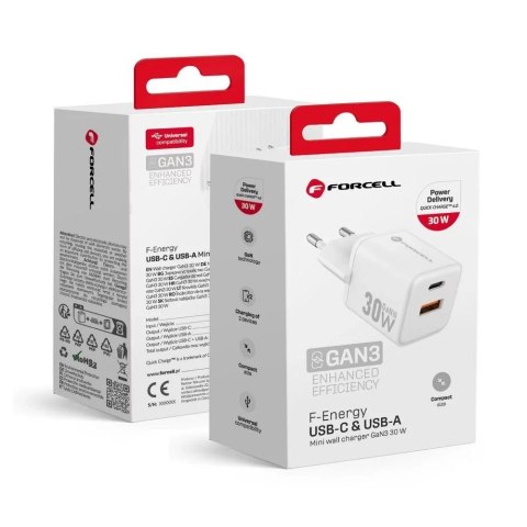 Forcell Ładowarka sieciowa Forcell Mini GaN III 30W PD QC4.0 USB-C+USB-A Forcell Ładowarka sieciowa Forcell Mini GaN III 30W PD QC4.0 USB-C+USB-A