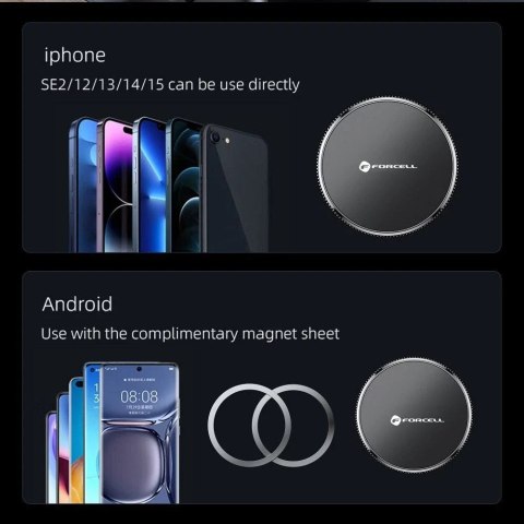 Forcell Uchwyt Samochodowy Ładowarka MagFlex magnetyczny MagSafe czarny Forcell Uchwyt Samochodowy Ładowarka MagFlex magnetyczny MagSafe czarny