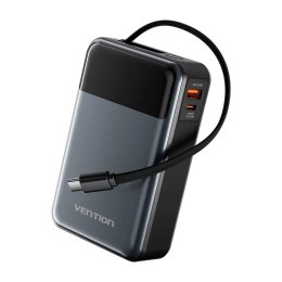 Vention Powerbank Vention 20000mAh USB-C 65W FHYB0 (czarny), z wbudowanym kablem i szybkim ładowaniem