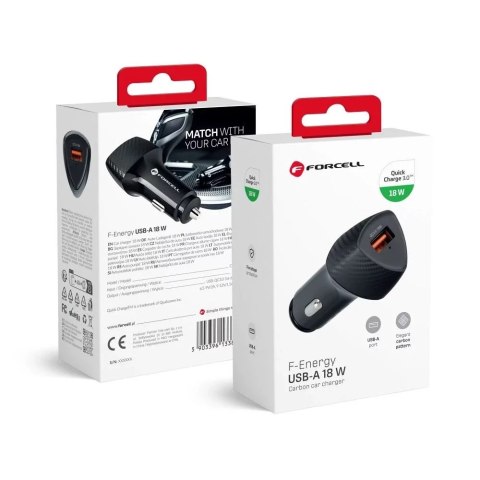 Forcell Ładowarka samochodowa Forcell Carbon QC 3.0 18W USB Czarna Forcell Ładowarka samochodowa Forcell Carbon QC 3.0 18W USB Czarna