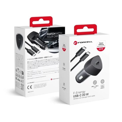 Forcell Ładowarka samochodowa Forcell Carbon USB-C PD 20W + kabel USB-C Forcell Ładowarka samochodowa Forcell Carbon USB-C PD 20W + kabel USB-C