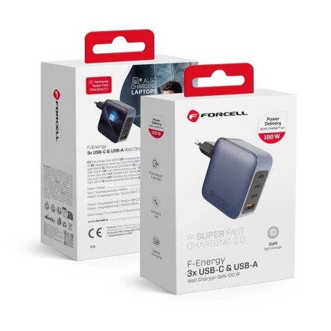 Forcell Ładowarka sieciowa Forcell GaN 100W 3xUSB-C 1xUSB-A PD QC SFC Forcell Ładowarka sieciowa Forcell GaN 100W 3xUSB-C 1xUSB-A PD QC SFC