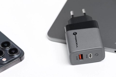 Forcell Ładowarka sieciowa Forcell GaN 45W USB-C + USB-A PD QC SFC Szara Forcell Ładowarka sieciowa Forcell GaN 45W USB-C + USB-A PD QC SFC Szara
