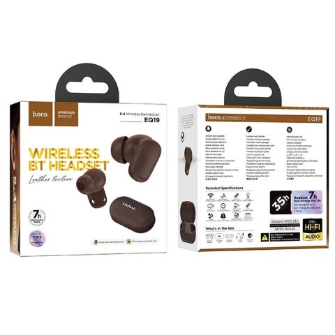 Hoco Słuchawki bezprzewodowe Bluetooth HOCO TWS EQ19 Etui Ładowarka Brązowe Hoco Słuchawki bezprzewodowe Bluetooth HOCO TWS EQ19 Etui Ładowarka Brązowe