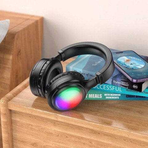 Hoco Słuchawki bezprzewodowe nauszne Bluetooth HOCO W48 LED RGB Czarne Hoco Słuchawki bezprzewodowe nauszne Bluetooth HOCO W48 LED RGB Czarne