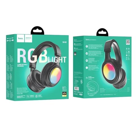 Hoco Słuchawki bezprzewodowe nauszne Bluetooth HOCO W48 LED RGB Czarne Hoco Słuchawki bezprzewodowe nauszne Bluetooth HOCO W48 LED RGB Czarne
