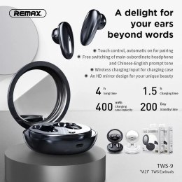 Remax Słuchawki bezprzewodowe Bluetooth 5.0 z Etui, Lusterkiem, Czarne REMAX TWS-9