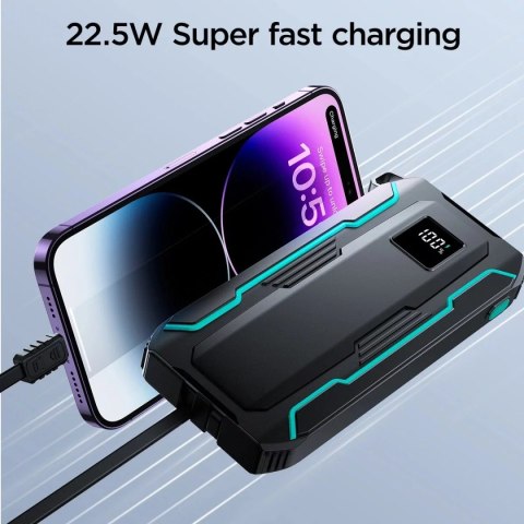 Joyroom Powerbank Joyroom 10000mAh 22.5W z kablami USB-C i Lightning czarny Joyroom Powerbank Joyroom 10000mAh 22.5W z kablami USB-C i Lightning czarny