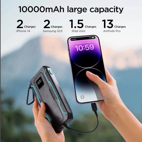 Joyroom Powerbank Joyroom 10000mAh 22.5W z kablami USB-C i Lightning czarny Joyroom Powerbank Joyroom 10000mAh 22.5W z kablami USB-C i Lightning czarny