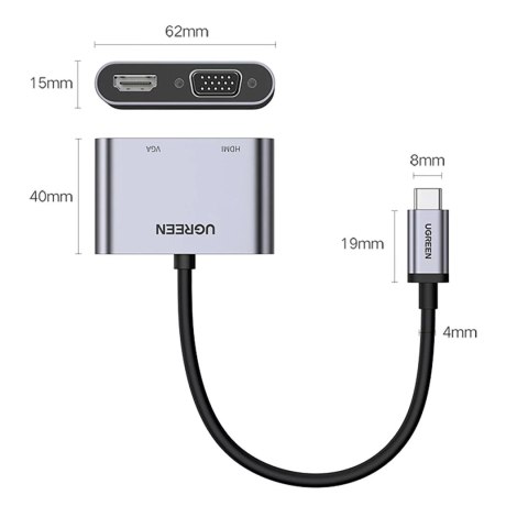 UGreen Adapter Ugreen CM162 USB-C HDMI VGA USB-A 3.0 PD 100W 4K Szary UGreen Adapter Ugreen CM162 USB-C HDMI VGA USB-A 3.0 PD 100W 4K Szary