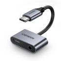UGreen Adapter Ugreen CM193 USB-C do mini jack 3.5 mm + USB-C Ładowanie Szary