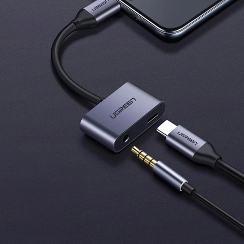 UGreen Adapter Ugreen CM193 USB-C do mini jack 3.5 mm + USB-C Ładowanie Szary UGreen Adapter Ugreen CM193 USB-C do mini jack 3.5 mm + USB-C Ładowanie Szary