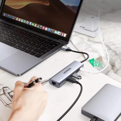 UGreen Adapter Ugreen CM266 USB-A 3.0 RJ45 3x USB-A micro USB Hub 5w1 Szary UGreen Adapter Ugreen CM266 USB-A 3.0 RJ45 3x USB-A micro USB Hub 5w1 Szary