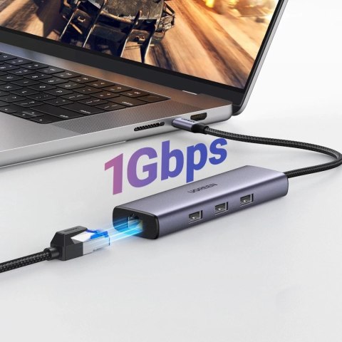UGreen HUB 6w1 Ugreen CM512 USB-C HDMI RJ45 3xUSB-A PD 100W Szary UGreen HUB 6w1 Ugreen CM512 USB-C HDMI RJ45 3xUSB-A PD 100W Szary
