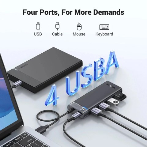 UGreen HUB Ugreen CM653 4x USB-A 3.0 5Gb/s zasilanie LED Czarny UGreen HUB Ugreen CM653 4x USB-A 3.0 5Gb/s zasilanie LED Czarny