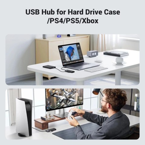 UGreen HUB Ugreen CM653 4x USB-A 3.0 5Gb/s zasilanie LED Czarny UGreen HUB Ugreen CM653 4x USB-A 3.0 5Gb/s zasilanie LED Czarny