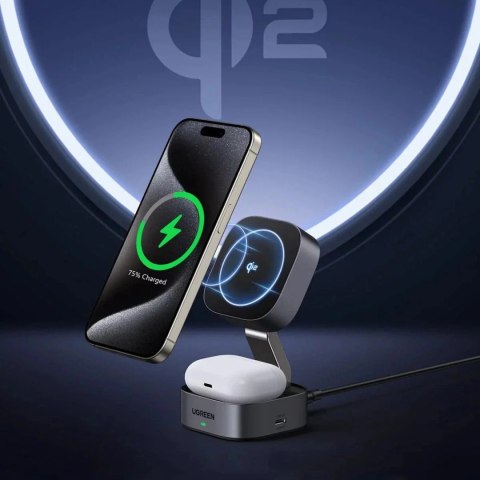 UGreen Ładowarka Ugreen W702 3w1 MagSafe Qi2 15W Składana USB-C Czarna UGreen Ładowarka Ugreen W702 3w1 MagSafe Qi2 15W Składana USB-C Czarna