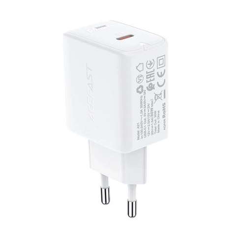 Acefast Ładowarka sieciowa biała Acefast GaN 30W USB-C PD QC 3.0 White Acefast Ładowarka sieciowa biała Acefast GaN 30W USB-C PD QC 3.0 White