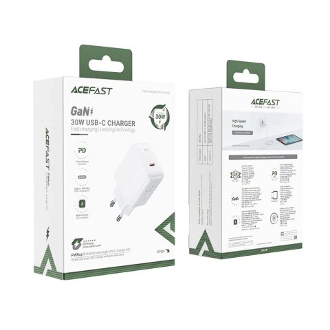 Acefast Ładowarka sieciowa biała Acefast GaN 30W USB-C PD QC 3.0 White Acefast Ładowarka sieciowa biała Acefast GaN 30W USB-C PD QC 3.0 White