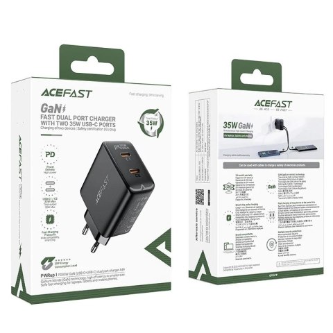 Acefast Ładowarka sieciowa czarna GaN 35W PD 2x USB C Acefast A49 - szybka i bezpieczna Acefast Ładowarka sieciowa czarna GaN 35W PD 2x USB C Acefast A49 - szybka i bezpieczna