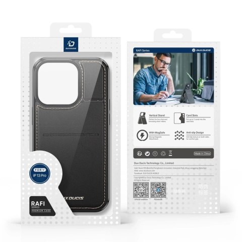 Dux Ducis Etui portfel Dux Ducis Rafi Mag z podstawką 3w1 do iPhone 13 Pro z MagSafe i blokadą RFID - czarne Dux Ducis Etui portfel Dux Ducis Rafi Mag z podstawką 3w1 do iPhone 13 Pro z MagSafe i blokadą RFID - czarne