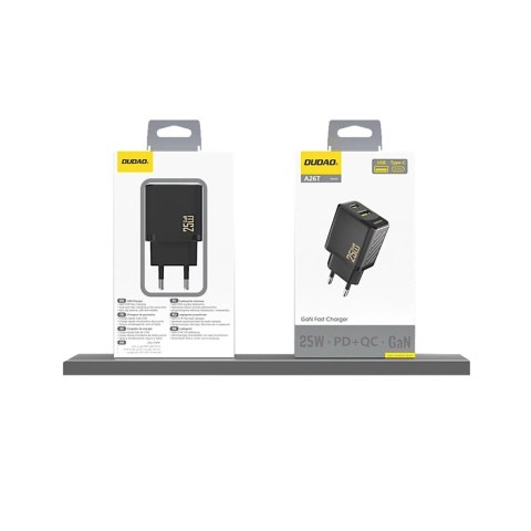 Dudao Ładowarka Dudao 25W GaN USB-A, USB-C | Power Delivery i Quick Charge - Czarna Dudao Ładowarka Dudao 25W GaN USB-A, USB-C | Power Delivery i Quick Charge - Czarna