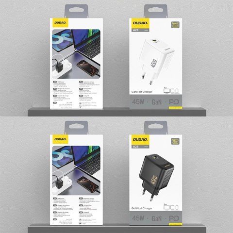 Dudao Ładowarka sieciowa Czarna Dudao A28 GaN 45W USB-C | Szybkie ładowanie Dudao Ładowarka sieciowa Czarna Dudao A28 GaN 45W USB-C | Szybkie ładowanie