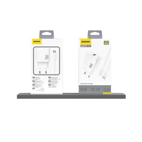 Dudao Ładowarka sieciowa Dudao A27S 25W GaN USB-A | Szybkie ładowanie QC 3.0 - Biała Dudao Ładowarka sieciowa Dudao A27S 25W GaN USB-A | Szybkie ładowanie QC 3.0 - Biała