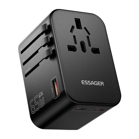 Essager Ładowarka siceiowa podróżna Essager ECT65-LT01-Z 65W z adapterem, czarna Essager Ładowarka siceiowa podróżna Essager ECT65-LT01-Z 65W z adapterem, czarna
