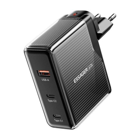 Essager Ładowarka sieciowa, Essager 100W GaN, USB-A, 2xUSB-C, szybkie ładowanie Essager Ładowarka sieciowa, Essager 100W GaN, USB-A, 2xUSB-C, szybkie ładowanie