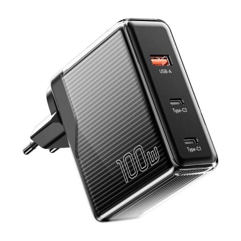 Essager Ładowarka sieciowa, Essager 100W GaN, USB-A, 2xUSB-C, szybkie ładowanie Essager Ładowarka sieciowa, Essager 100W GaN, USB-A, 2xUSB-C, szybkie ładowanie