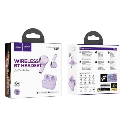 Hoco HOCO Słuchawki Bezprzewodowe Bluetooth TWS EQ15 Fioletowe Hoco HOCO Słuchawki Bezprzewodowe Bluetooth TWS EQ15 Fioletowe