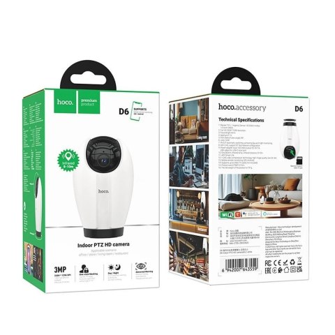 Hoco Kamera wewnętrzna Wi-Fi HOCO D6 Full HD, IR, detekcja ruchu Hoco Kamera wewnętrzna Wi-Fi HOCO D6 Full HD, IR, detekcja ruchu