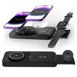 Alogy Ładowarka Indukcyjna Alogy Bezprzewodowa Qi PD QC 3.0 2w1 Szybka do Apple iPhone Airpods Watch Stacja ładująca stojak czarna