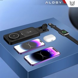 Alogy Ładowarka Indukcyjna Alogy Bezprzewodowa Qi PD QC 3.0 2w1 Szybka do Apple iPhone Airpods Watch Stacja ładująca stojak czarna